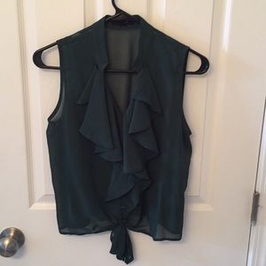 Green sheer short sleeve button up w/ tie bottom